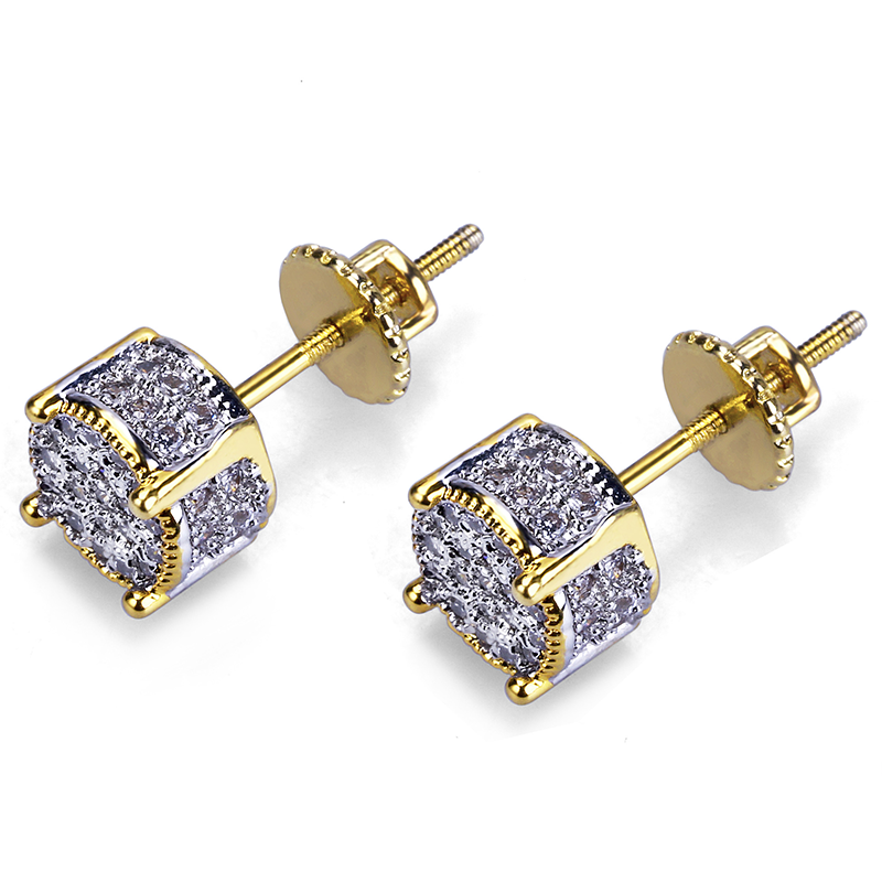 New Fashionv18K Real Gold Hip Hop CZ Zirconia Round Stud Earrings 07cm for Men Full Diamond Earring Studs Rapper Jewelry Gifts fo