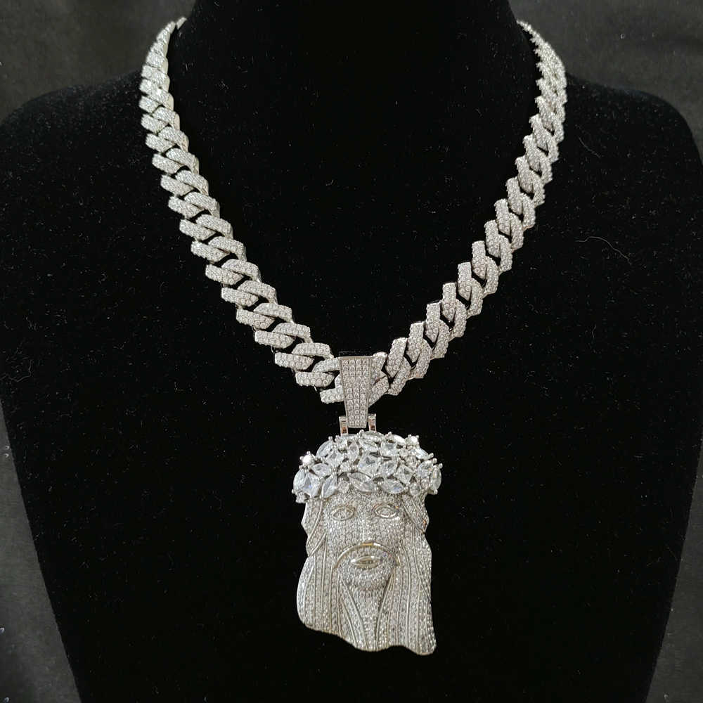 necklace moissanite chain Jesus Pendant with 13mm Moissanite Cuban Chain Necklace Hip Hop Jewelry for Men Gift