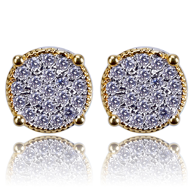 New Fashionv18K Real Gold Hip Hop CZ Zirconia Round Stud Earrings 07cm for Men Full Diamond Earring Studs Rapper Jewelry Gifts fo