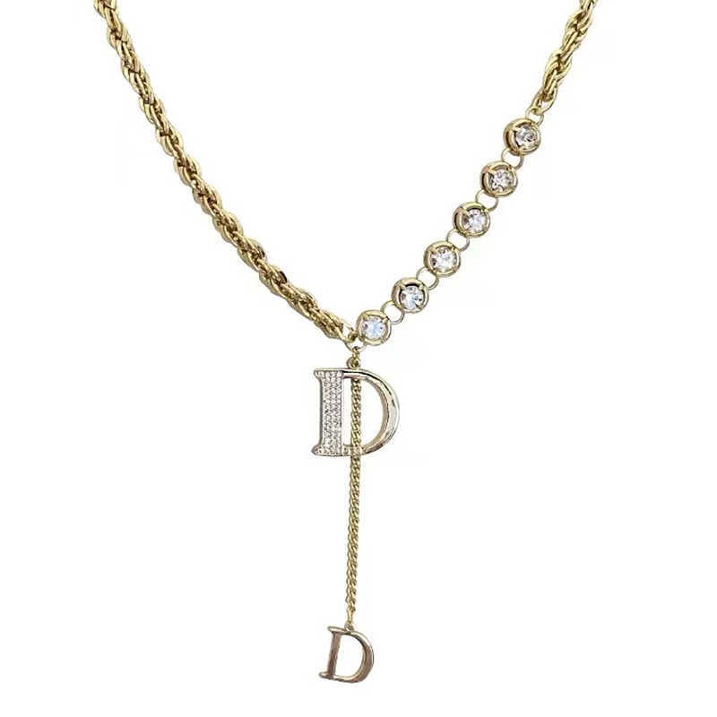 Pendant Necklaces Design Sense Micro Setting Zircon d Letter Long Necklace Winter Sweater Chain Fashion Jewelry for Woman Girls Party Gift 230613