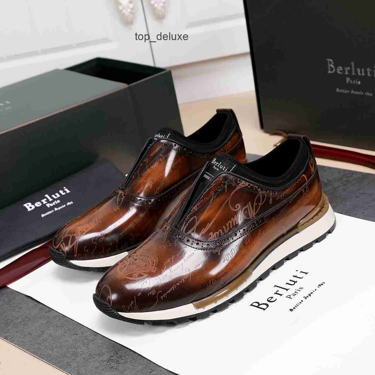 berluti 2023 handmade leather sneaker shoe top quality men casual genuine embroidery classic trainers lover fast track scritto 0j73