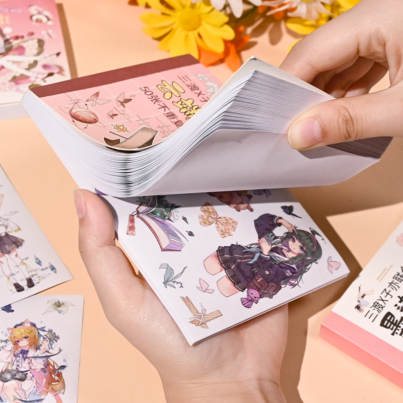 Adhesive Stickers 50 sheets Kawaii Zephyr Anime Characters Washi Pattern Diary DIY Cut Clip Art Hand Account Decoration Material 230630