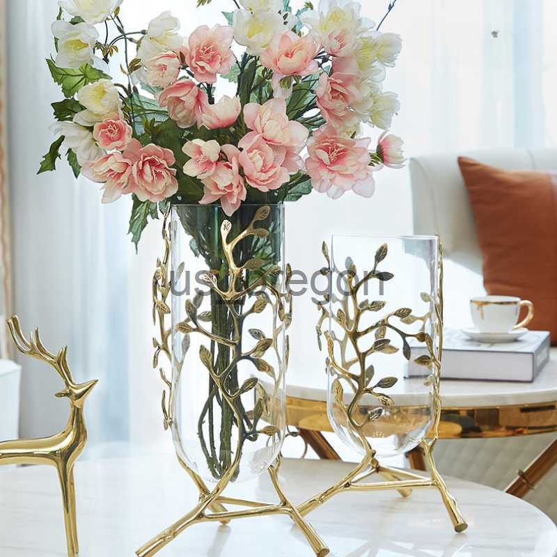 Vases European Creative Glass Vase Decoration Living Room Flower Arrangement Simulation Dry Flower Living Room Home Decoration x0630