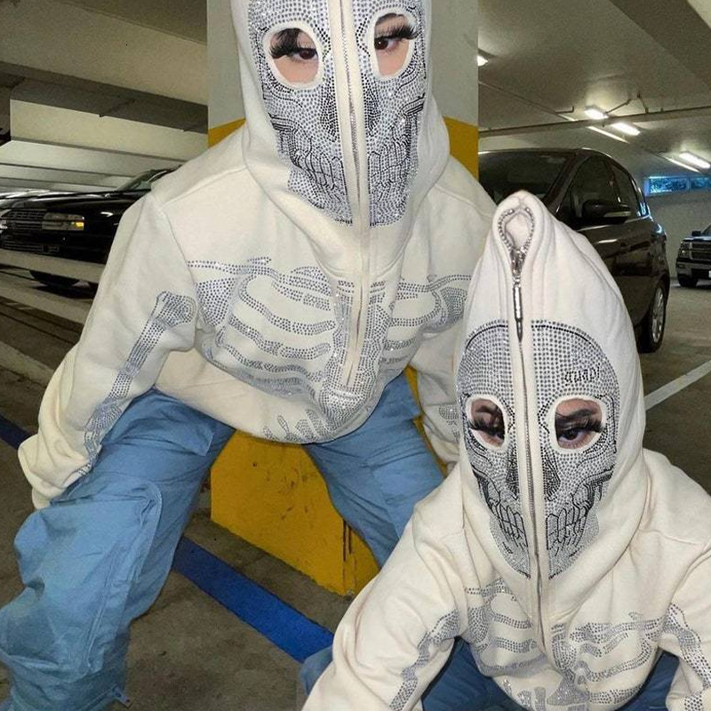 Men's Hoodies Sweatshirts Skeleton s Off White Full Zip Hoodie Men Women Tops Y2k Long Sleeve Streetwear Oversized 230630