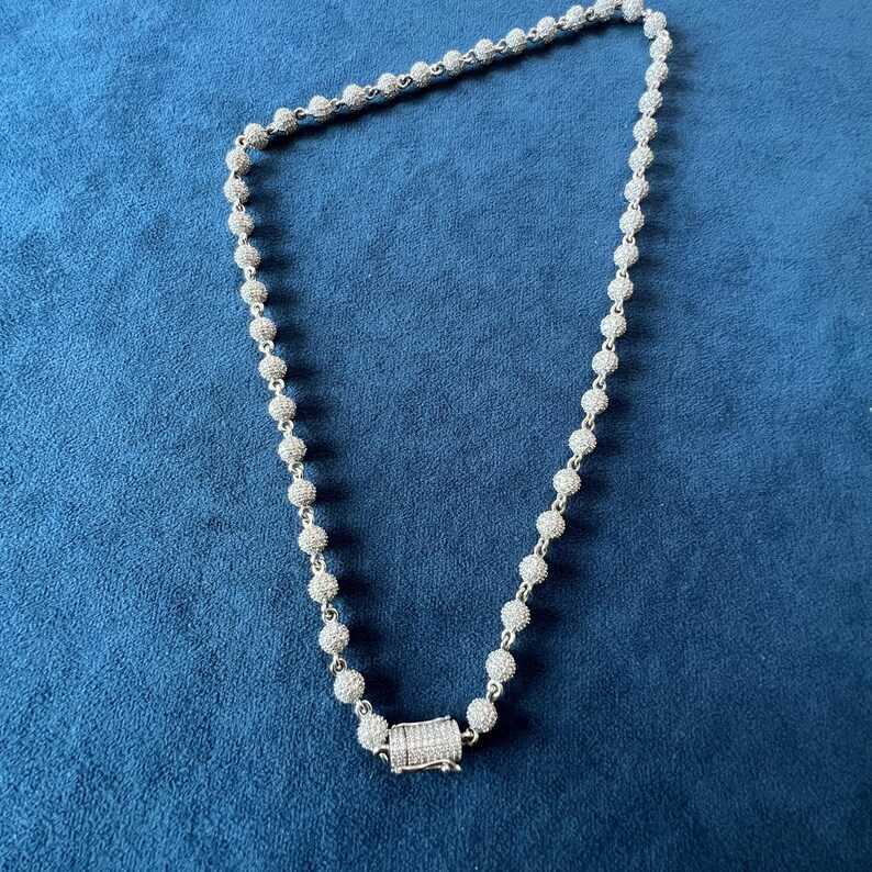 Hiphop New Fashion Jewelry D Color VVS Moissanite Ball 7mm Width Sterling Sier Bead Chain Necklace