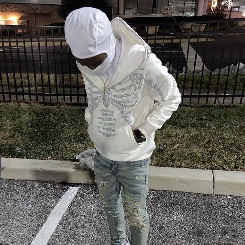 Men's Hoodies Sweatshirts Skeleton s Off White Full Zip Hoodie Men Women Tops Y2k Long Sleeve Streetwear Oversized 230630