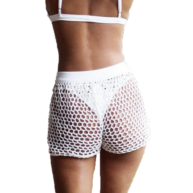 Women Crochet Swim Shorts Knit Hollow Out Bottoms Bikini Cover Up Shorts Beach Fishnet Pants Summer Swimsuit Swimwear