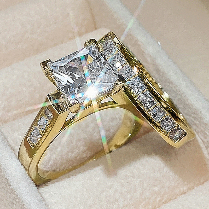 Handmade Sparkling Wedding Rings Luxury Jewelry 925 Sterling Silver Princess Cut White Topaz CZ Diamond Gemstones Party Eternity Women Bridal Ring Set
