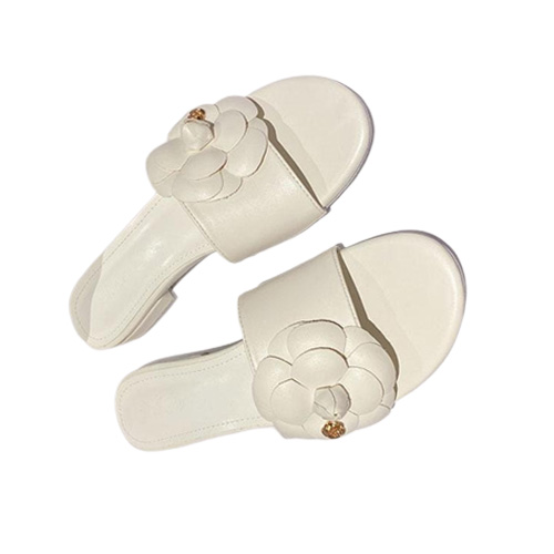 Slippers Designer Camellia Flower Women Sandalias Summer Lazy Shoes Ladies Ins Low Heels Metal Floral Slides Mujer