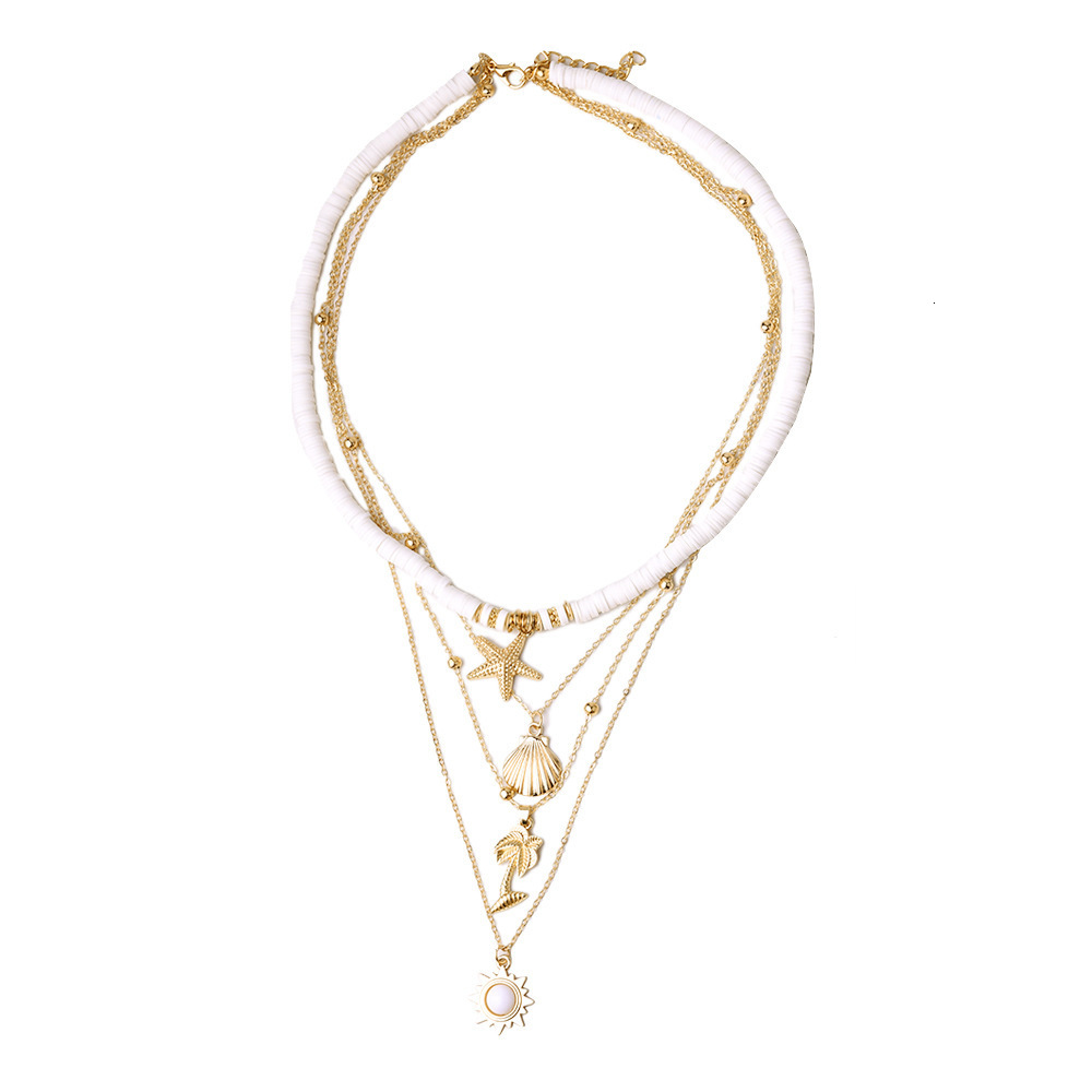 Charms Fashion Bohemia Soft Clay Shell Star Sun Pendant Chain Layered Necklace for Women Charm Simple Summer Beach Jewelry Girls Gift 230630