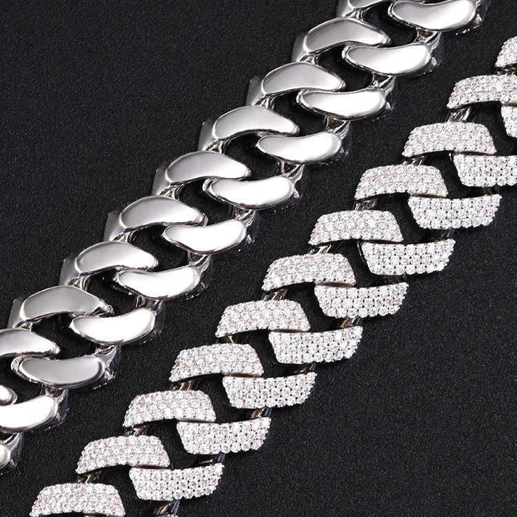 Miami Style 15mm 20m Chain Gold Plated Sterling Silver 3rows Vvs d Color Moissanite Diamond Cuban Chain for Hiphop Jewelry