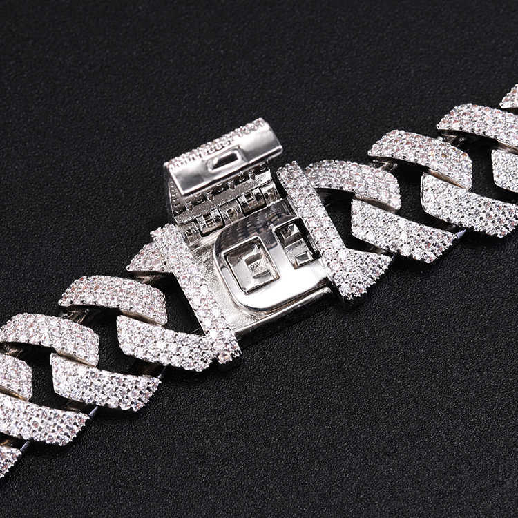 Miami Style 15mm 20m Chain Gold Plated Sterling Silver 3rows Vvs d Color Moissanite Diamond Cuban Chain for Hiphop Jewelry