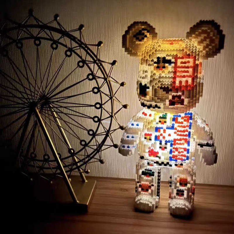 Free shipping Half Anatomy Bear Building Blocks Cartoon Colour With Drawer Model Creative Micro Dia Toys For Children Gifts