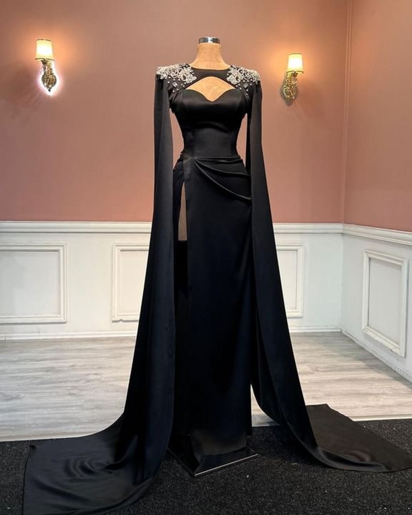 Black Dubai Arabic Plus Size Sheath Dresses Sweetheart Beaded Satin Formal Wear Party Dress Pageant Engagement Celebrity Evening Gowns With Wraps Cust
