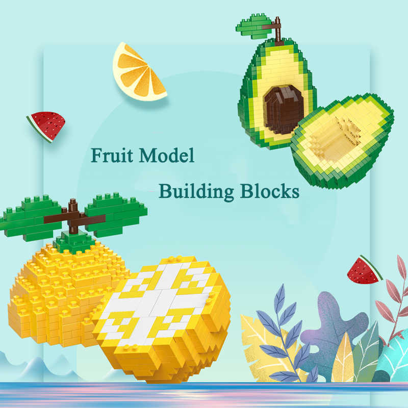 Free shipping Fruit Mini Building Blocks Apple Orange Avocado Lemon Model Miniature Particle Assembly Decoration Children's Toy Gift