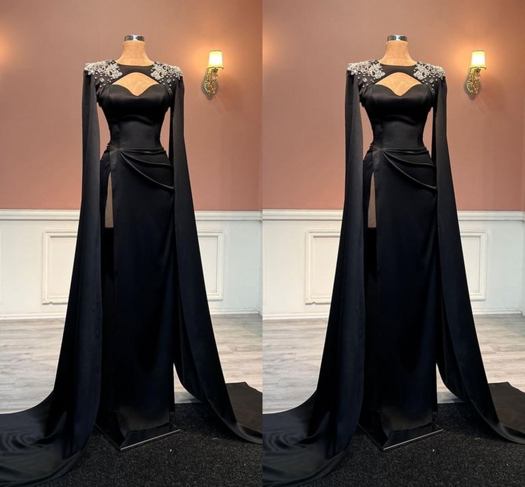 Black Dubai Arabic Plus Size Sheath Dresses Sweetheart Beaded Satin Formal Wear Party Dress Pageant Engagement Celebrity Evening Gowns With Wraps Cust