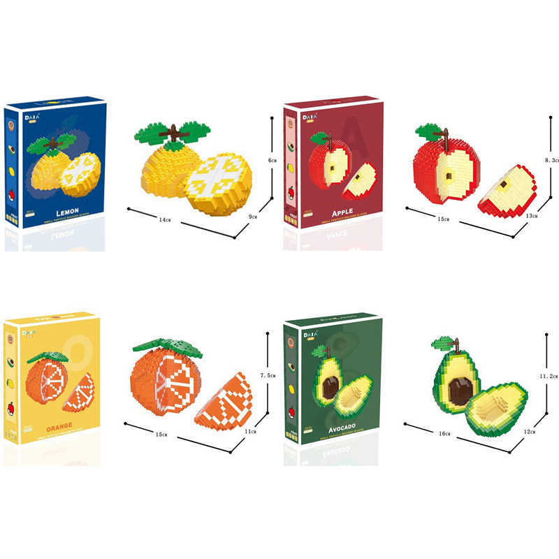 Free shipping Fruit Mini Building Blocks Apple Orange Avocado Lemon Model Miniature Particle Assembly Decoration Children's Toy Gift
