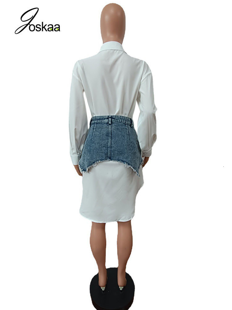 Two Piece Dress Joskaa Solid Lapel Long Sleeve Single Breasted Shirt and Irregular Denim Skirt Set Women 2023 Cute Street Outfit 230629