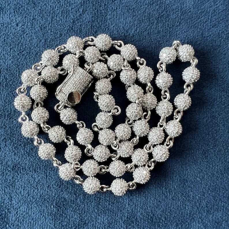 Hiphop New Fashion Jewelry D Color VVS Moissanite Ball 7mm Width Sterling Sier Bead Chain Necklace