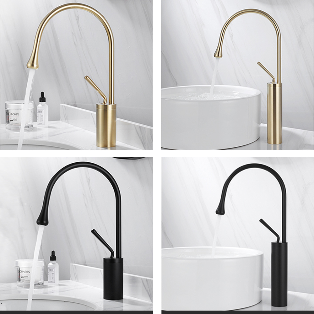 Bathroom Sink Faucets Modern Basin Faucet Brushed Gold Black Silver Faucet Deck Mounted Basin Sink Tap Mixer Cold Brass Tap for Bathroom 230629