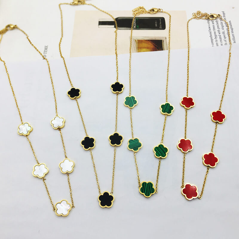 New Fashion Flower Pendant Necklace Bracelet Gold Plated Stainless Steel Jewelry for Women Gift