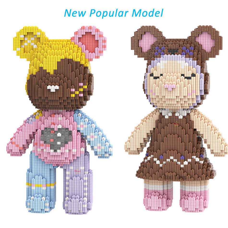Free shipping Half Anatomy Bear Building Blocks Cartoon Colour With Drawer Model Creative Micro Dia Toys For Children Gifts