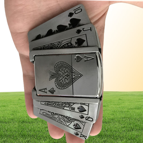 Retail New Spades 10JQKA Playing Cards Kerosene Lighter Cowboys Belt Buckle With Metal Men Belt Accessories Fit 4cm Wide Belt255W5
