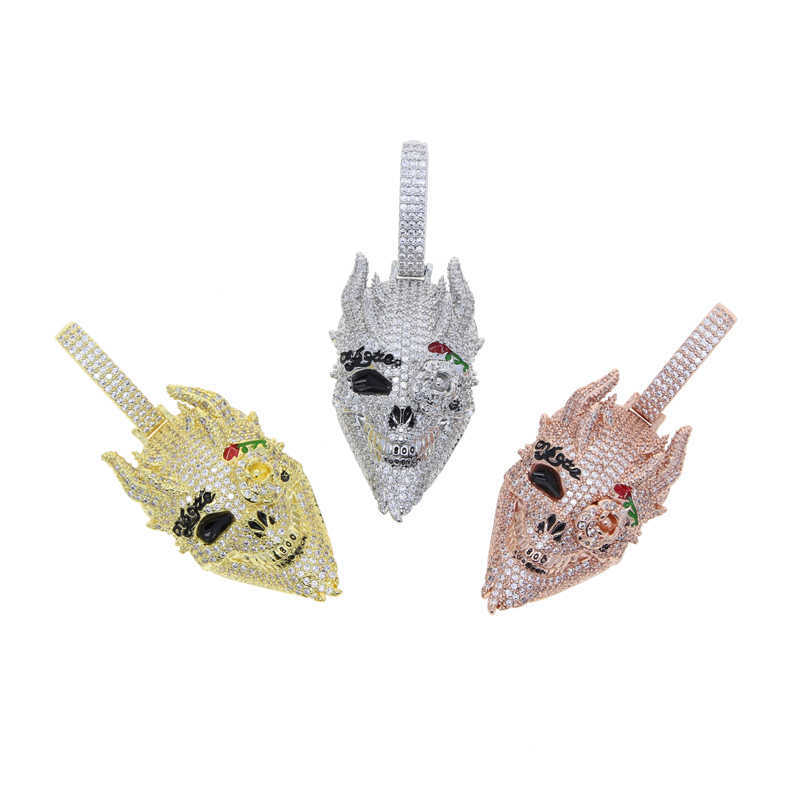 2023 New Arrived Hip Hop Cool Men Boy Jewelry Micro Pave 5a Cz Iced Out Skull Pendant Necklace