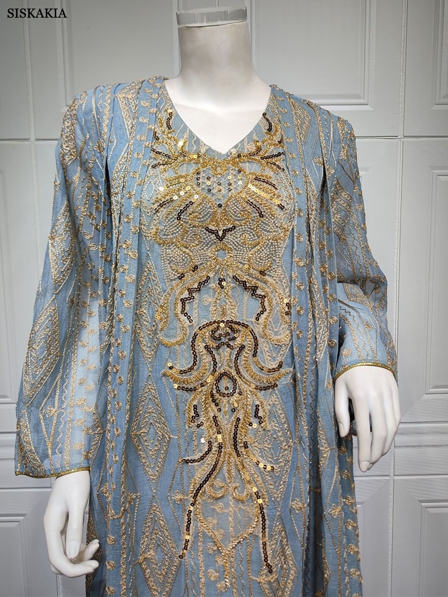 Ethnic Clothing Gorgeous Party Evening Dresses for Women Dubai Muslim Vintage Sequin Gold Thread Embroider Abaya Moroccan Kaftan Siskakia 230629