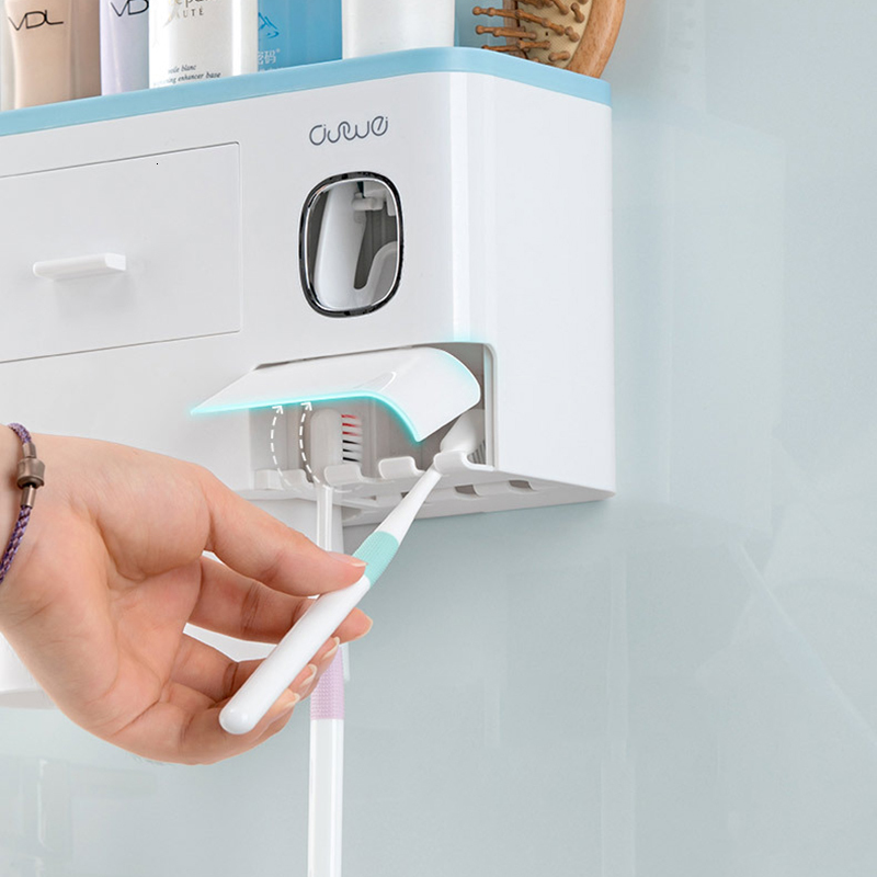 Toothbrush Holders Wallmounted Toothbrush Holder Toothpaste Squeezer For Home Restroom Storage Rack Auto Toothpaste Dispenser Bathroom Accessories 230