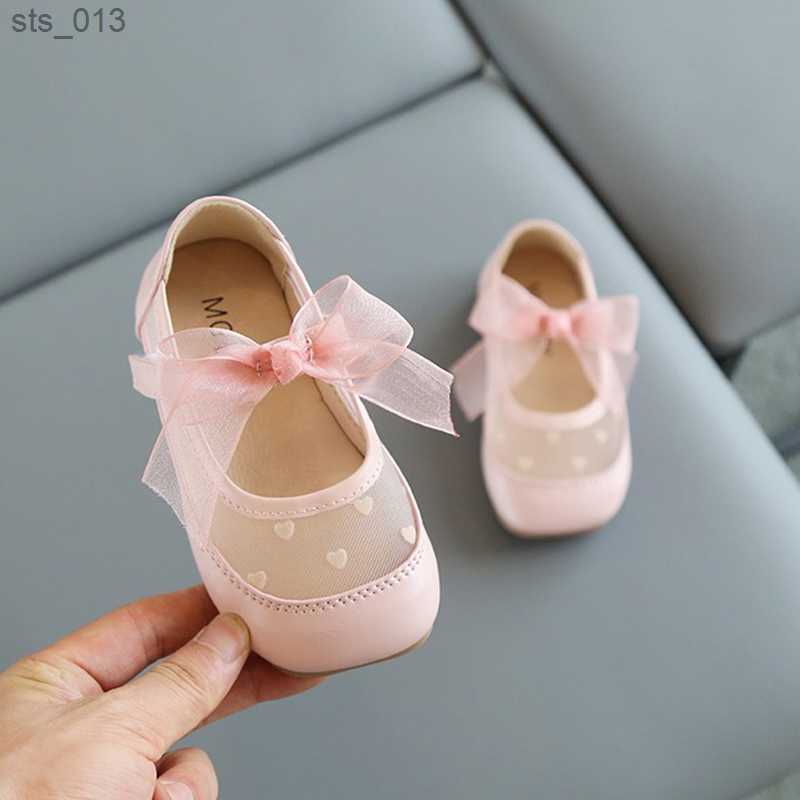Girls Sandals Mesh Mary Janes Shoes For Kids Leather Shoes Hollow outs Bowtie Princess Shoes Breathable Child Shoe Baby Toddlers L230518