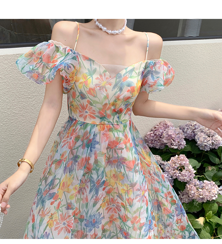 Womens bohemia print flowers slash neck short sleeve high waist back bandage sexy cute maxi long dress SML