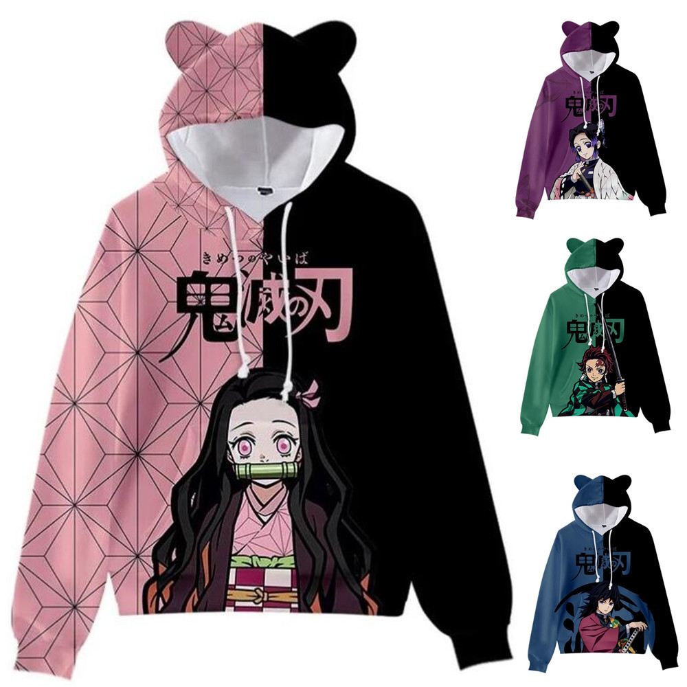 Men's Hoodies Sweatshirts Japan Anime Demon Slayer Pullover Women Hoodie Cat Ears Cartoon Sweatshirt Teens Boys Girls Cosplay Costume 230630