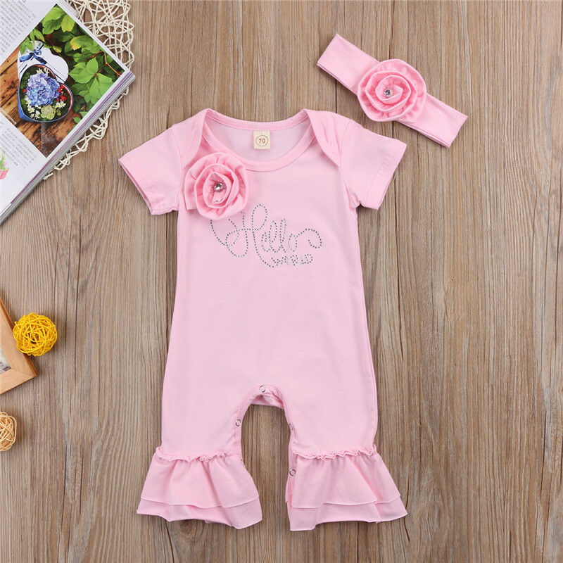 Rompers born Baby Flower Romper Girl Jumpsuit Headband Outfits Girls Clothes Set 230630bj