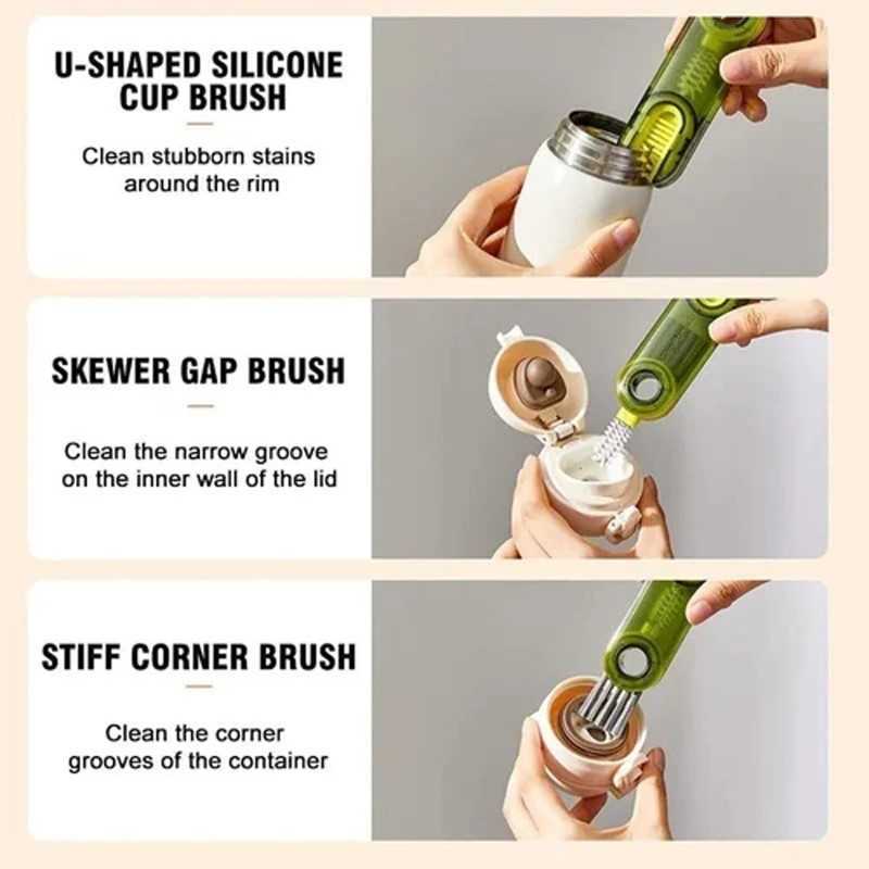 Upgrade Cleaning Brush 3 In 1 U-shaped Cup Brush Mouth Creative Bottle Rotatable Groove Gap Cleaning Brushes Household Cleaning Tools