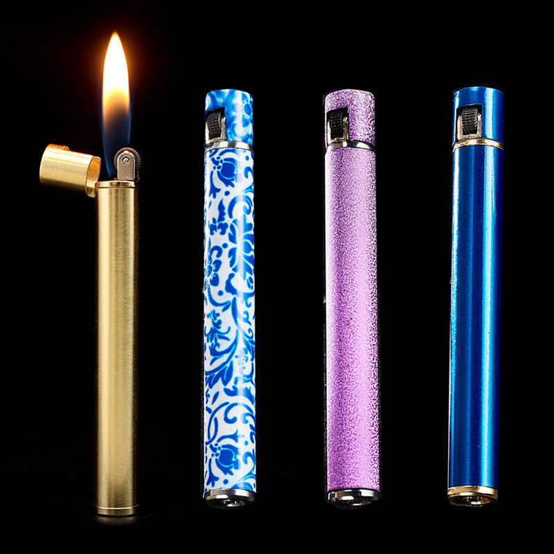 Mini Compact Open Flame Lighter Fire-free Butane Gas Metal Cigarette Shaped Grinding Wheel Lighters Smoking Accessories Cute R56M No W260202