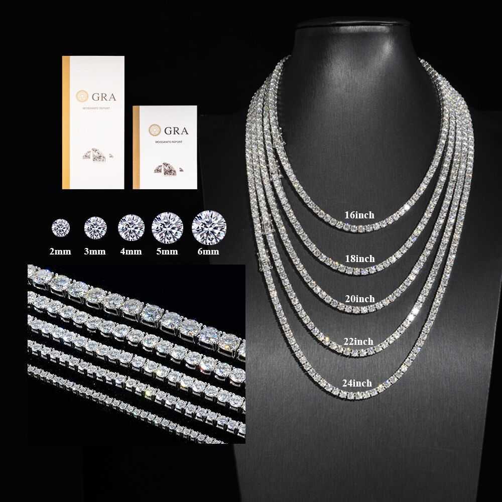 mossanite tennis chainFine jewelry sterg sier vvs moissanite necklace dia