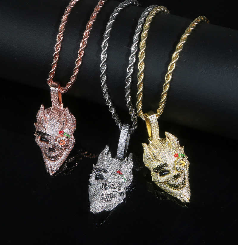 2023 New Arrived Hip Hop Cool Men Boy Jewelry Micro Pave 5a Cz Iced Out Skull Pendant Necklace
