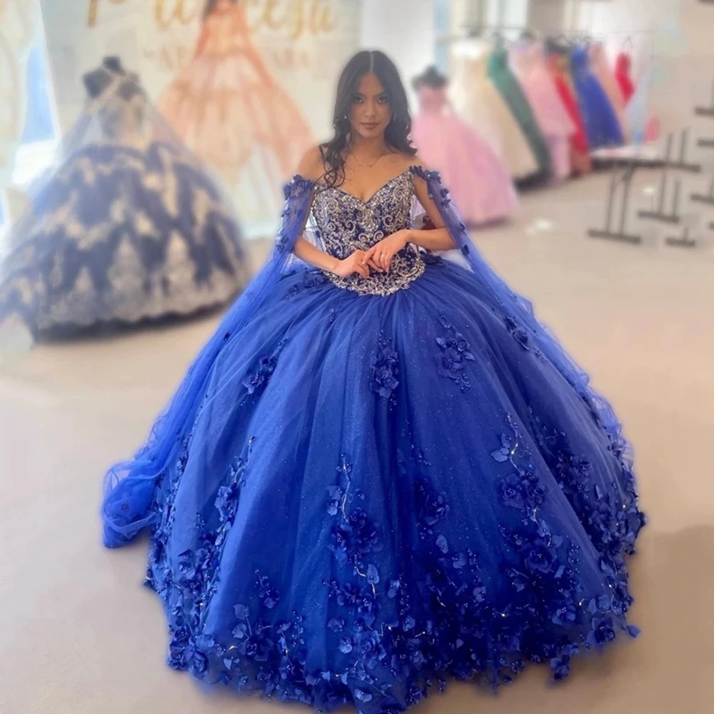 Handmade Wer Quinceanera Dresses With Cape Pearls Sweet 15 Glitter Ball Gown Masquerade 16 Anos 0220