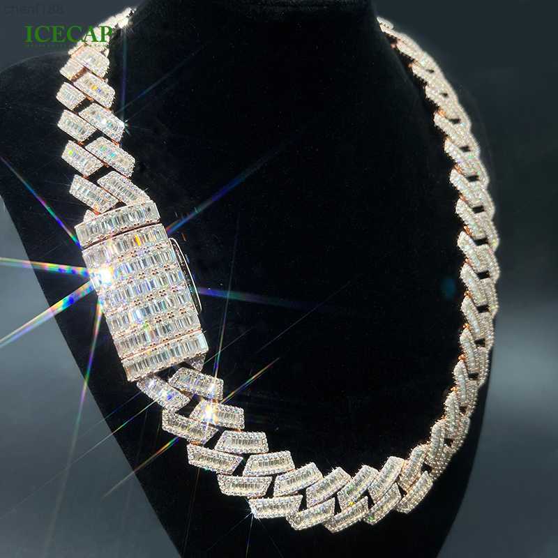 Necklace moissanite chain cuban link chain Custom Hip Hop Jewelry 10k Real Gold Plated Full Baguette Cut White d Vvs Past Diamond Tester