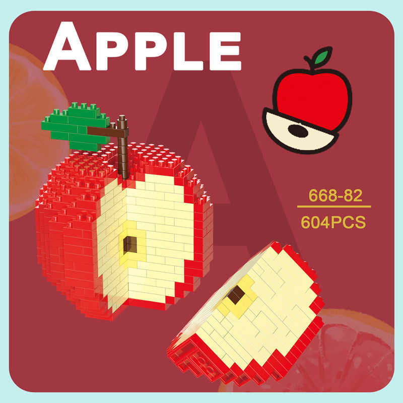 Free shipping Fruit Mini Building Blocks Apple Orange Avocado Lemon Model Miniature Particle Assembly Decoration Children's Toy Gift