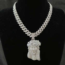 necklace moissanite chain Jesus Pendant with 13mm Moissanite Cuban Chain Necklace Hip Hop Jewelry for Men Gift
