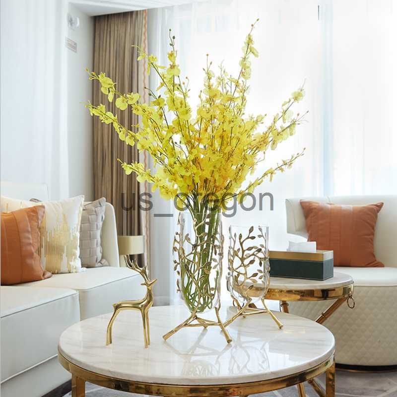 Vases European Creative Glass Vase Decoration Living Room Flower Arrangement Simulation Dry Flower Living Room Home Decoration x0630