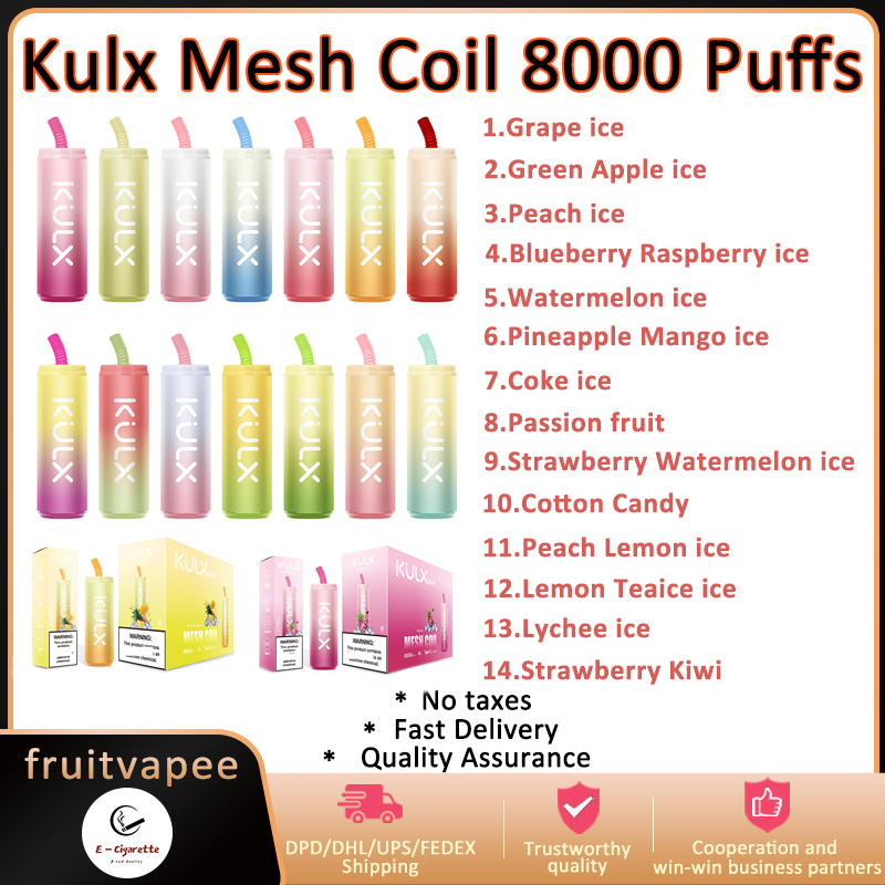 Original Kulx Mesh Coil 8000 Puff Disposable Vape Pen 18ml Big Pods Cartridge 850mAh Rechargeable Battery 0% 2% 3% 5% Level Vaporizer 14 Flavors E Cigarette 8k Puffs
Original Kulx Mesh Coil 8000 Puff Disposable Vape Pen 18ml Big Pods Cartridge 850mAh Rechargeable Battery 0% 2% 3% 5% Level Vaporizer 14 Flavors E Cigarette 8k Puffs