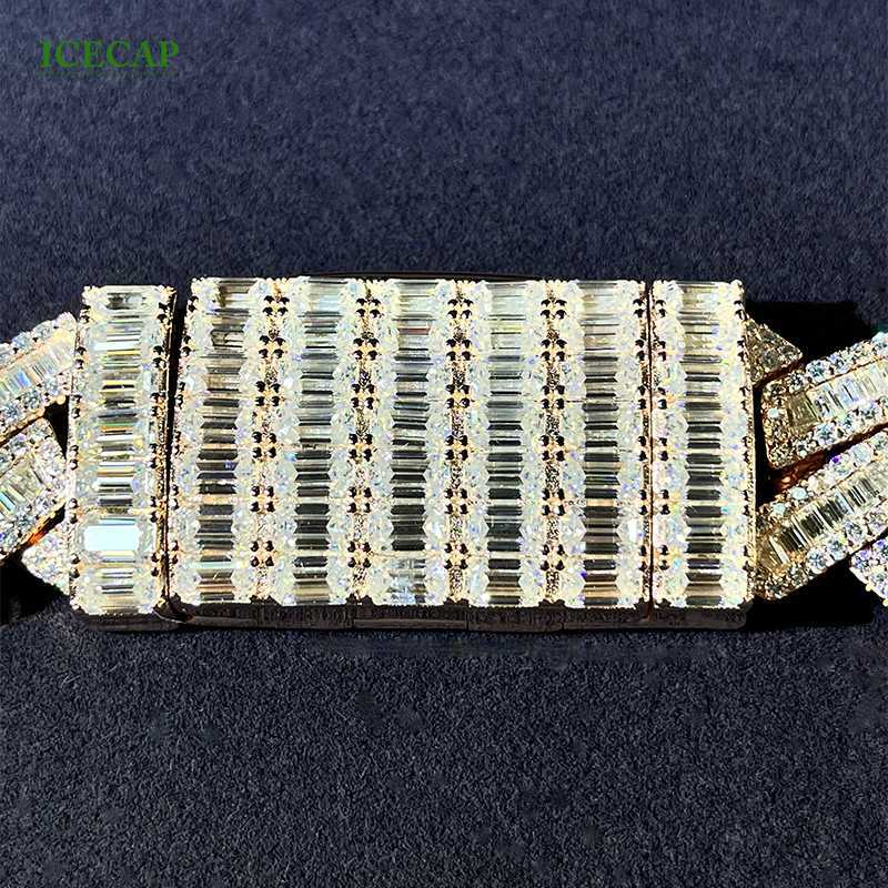 Necklace moissanite chain cuban link chain Custom Hip Hop Jewelry 10k Real Gold Plated Full Baguette Cut White d Vvs Past Diamond Tester