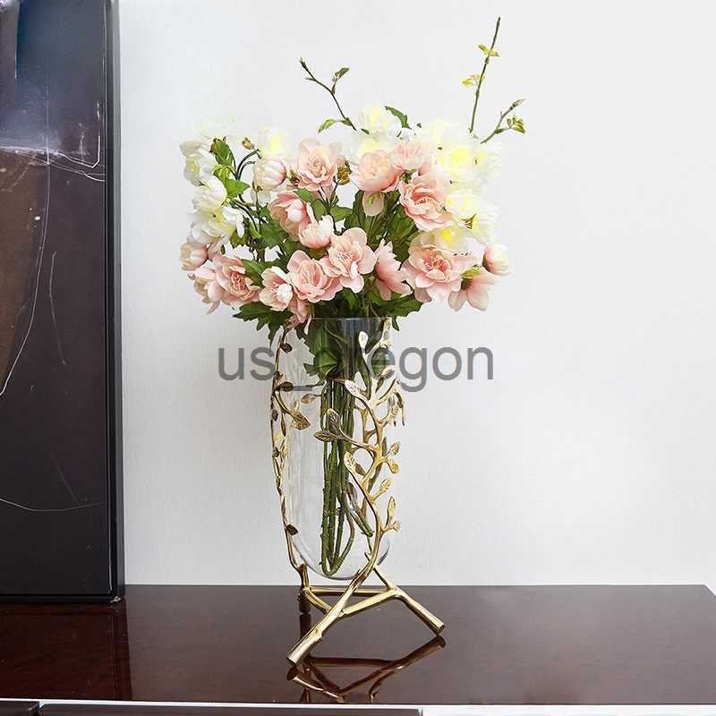 Vases European Creative Glass Vase Decoration Living Room Flower Arrangement Simulation Dry Flower Living Room Home Decoration x0630