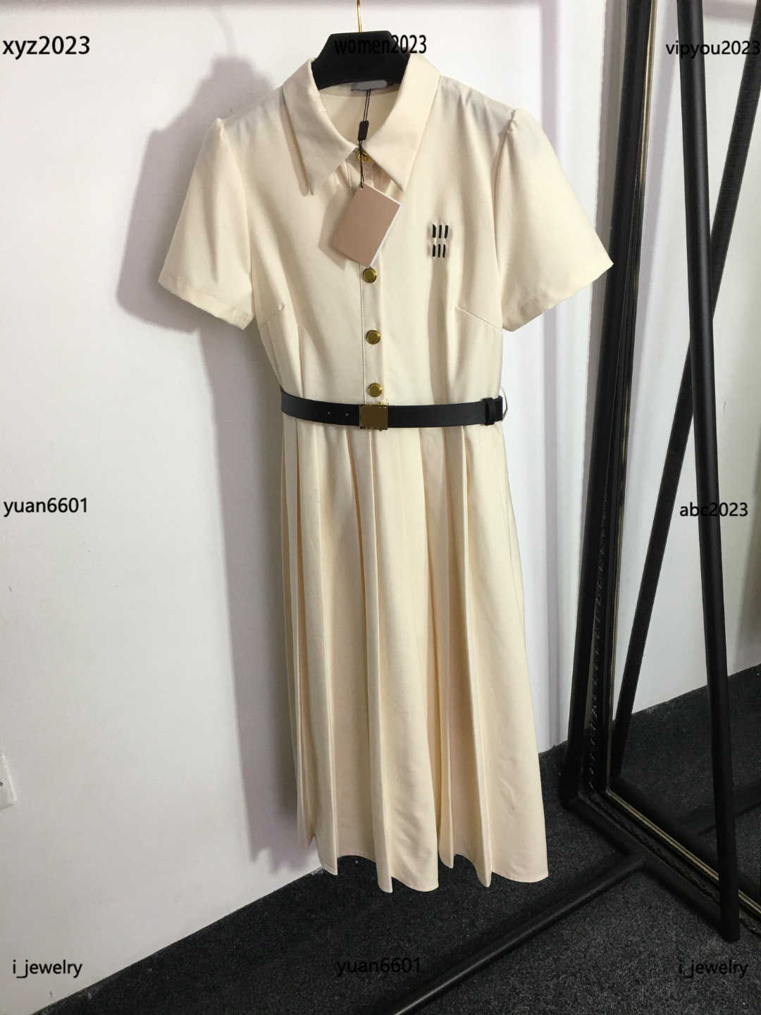 Designer woman dress Fashion Polo Short Sleeves girl dresses high quality Belt waist design Pleated skirt #Multiple product