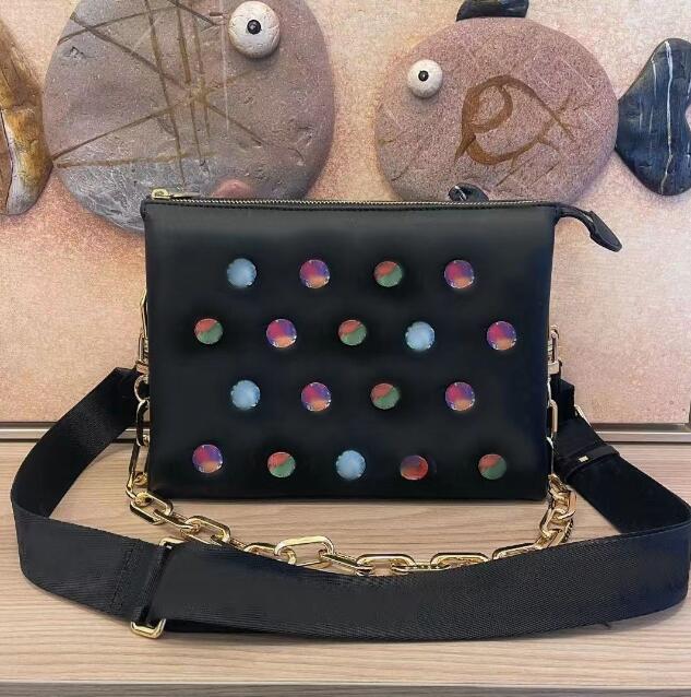 Women's mens Designer purses M57790 shoulder Bags Luxury crossbody tote classic square handbags Genuine leather PM Embossed two straps Chain Messenger Bag
