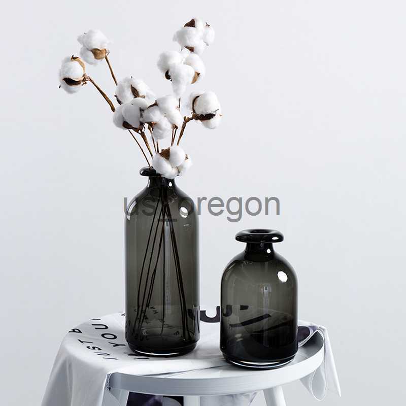 Vases Glass Vases for Flower Arrangement Nordic Home Decoration Accessories Black Flower Terrarium Living Room Decor Transparent Vases x0630