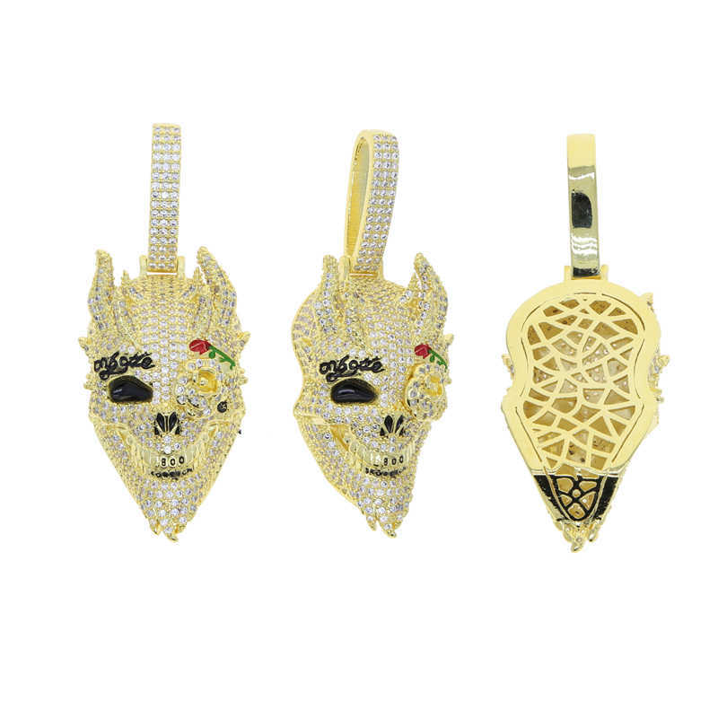 2023 New Arrived Hip Hop Cool Men Boy Jewelry Micro Pave 5a Cz Iced Out Skull Pendant Necklace